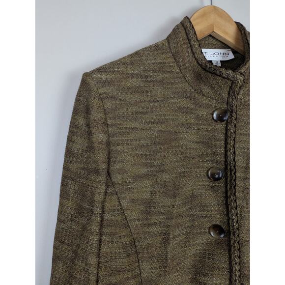 Vintage St John Santana Knit Sweater Jacket Green/Brown 14 - Picture 3 of 10